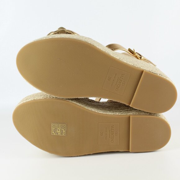 NEW Valentino Garavani Atelier 03 Rose Metallic Leather Espadrilles Sandals - Picture 15 of 16